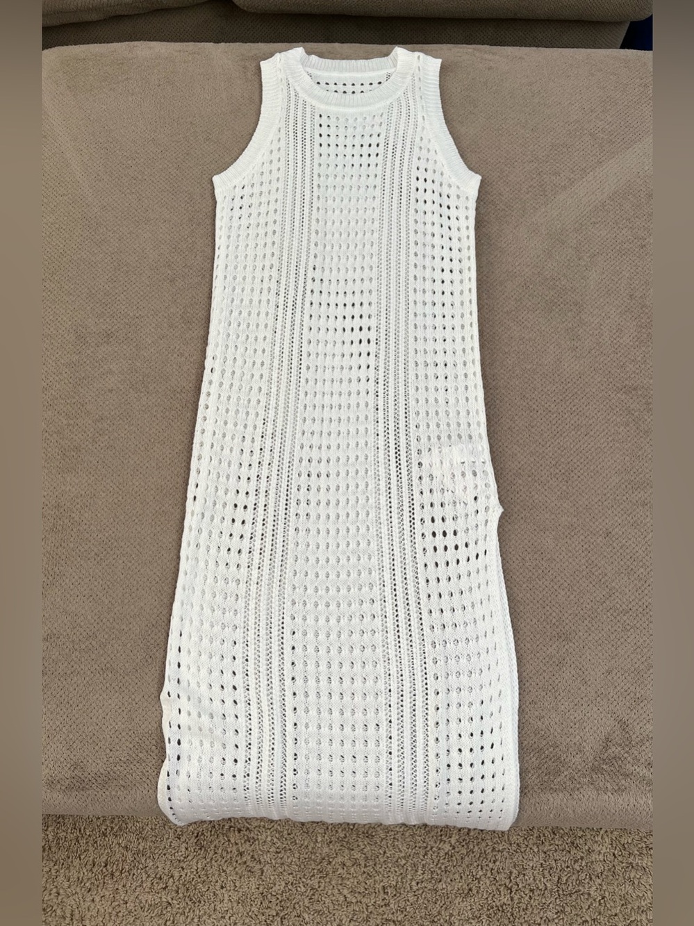 Cupshe Women’s Medium White Knit Cutout Bodycon Side Slit Maxi Cover Up Dress - Picture 2 of 13